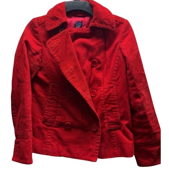 GAP Jacket Womens Medium Red Corduroy Peacoat Double Breasted Button Up Y2k - Picture 1 of 9